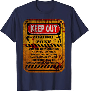 Zombie Zone Warning Sign T-Shirt - T-Shirt | Navy