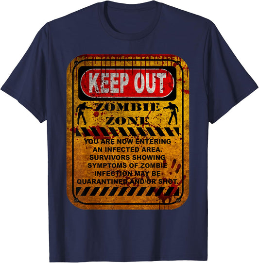 Zombie Zone Warning Sign T-Shirt - T-Shirt | Navy