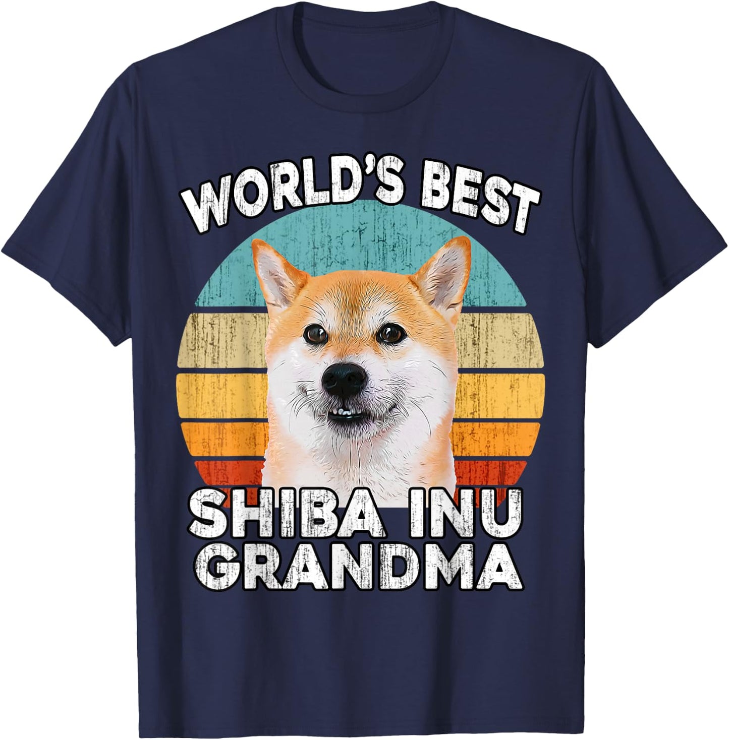 Shiba Inu Grandma Funny Worlds Best Shiba Grandma Dog Retro T-Shirt - T-Shirt | Navy