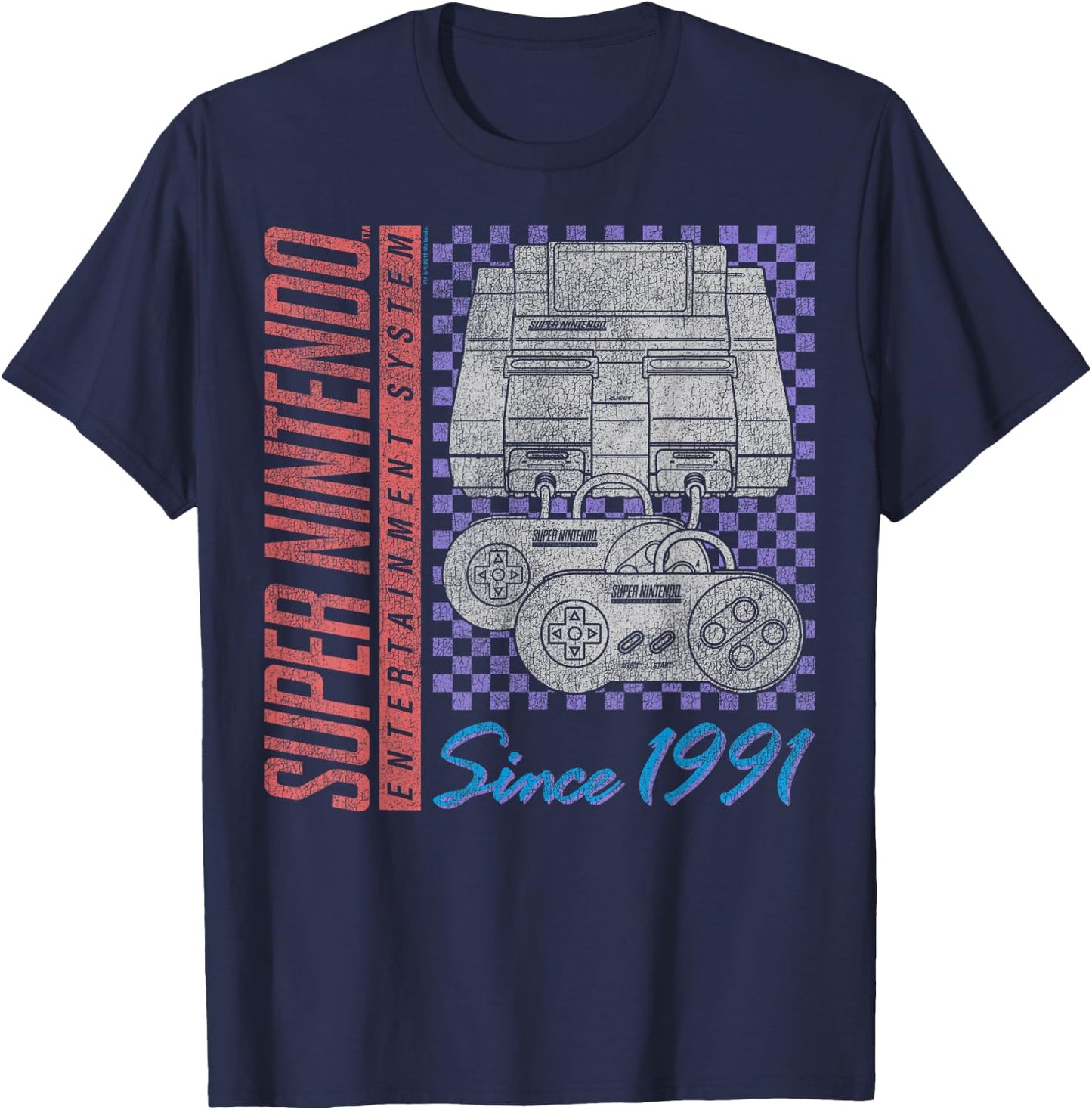Super Nintendo Entertainment System Retro Faded 1991 Logo T-Shirt - T-Shirt | Navy