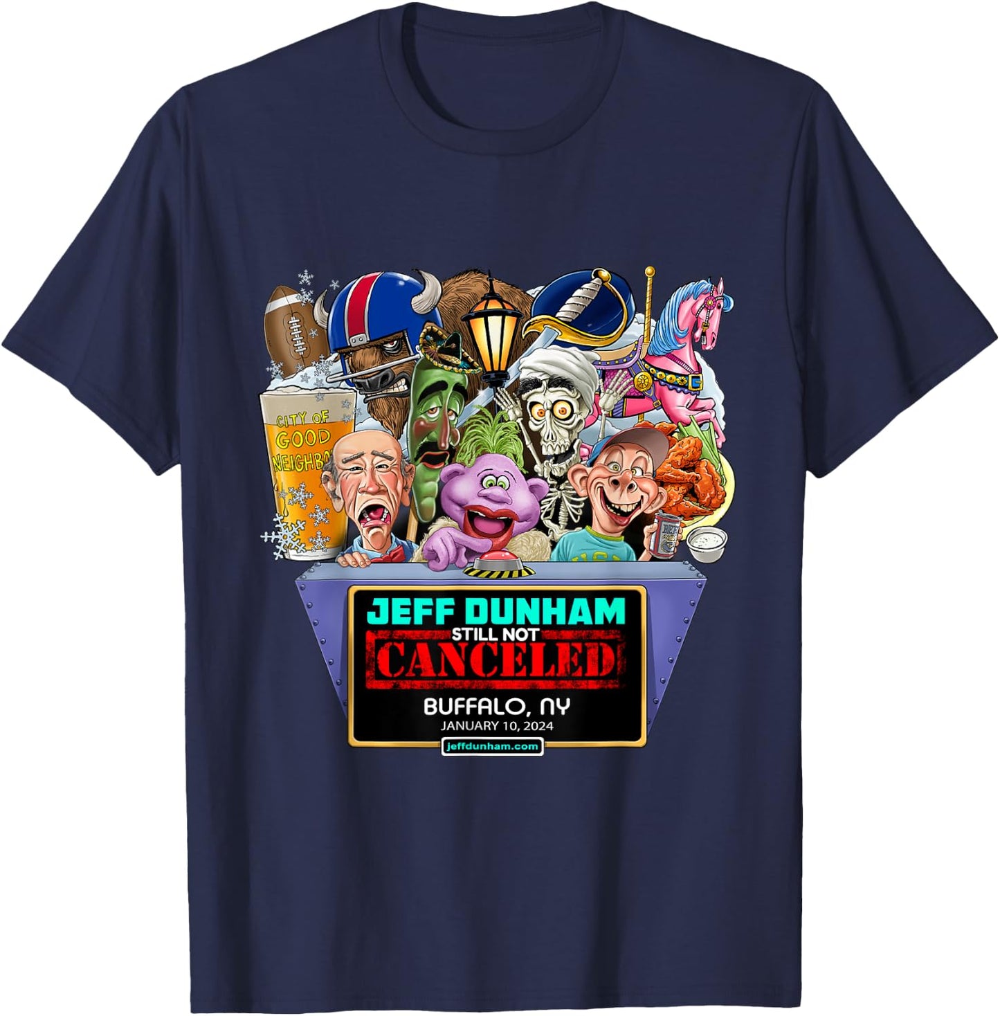 Jeff Dunham Buffalo, NY (2024) T-Shirt - T-Shirt | Navy