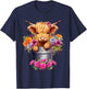 Cute Baby Highland Cow With flowers Calf Animal cow women T-Shirt - T-Shirt | Navy