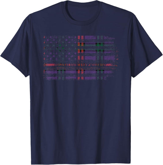Clan Montgomery Scottish tartan US flag kilt Scotland T-Shirt - T-Shirt | Navy