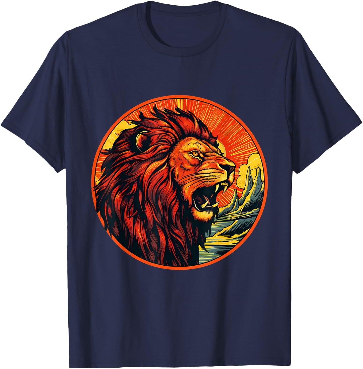 Lion Colorful Sunset Wildlife Safari African Animal Lovers T-Shirt - T-Shirt | Navy