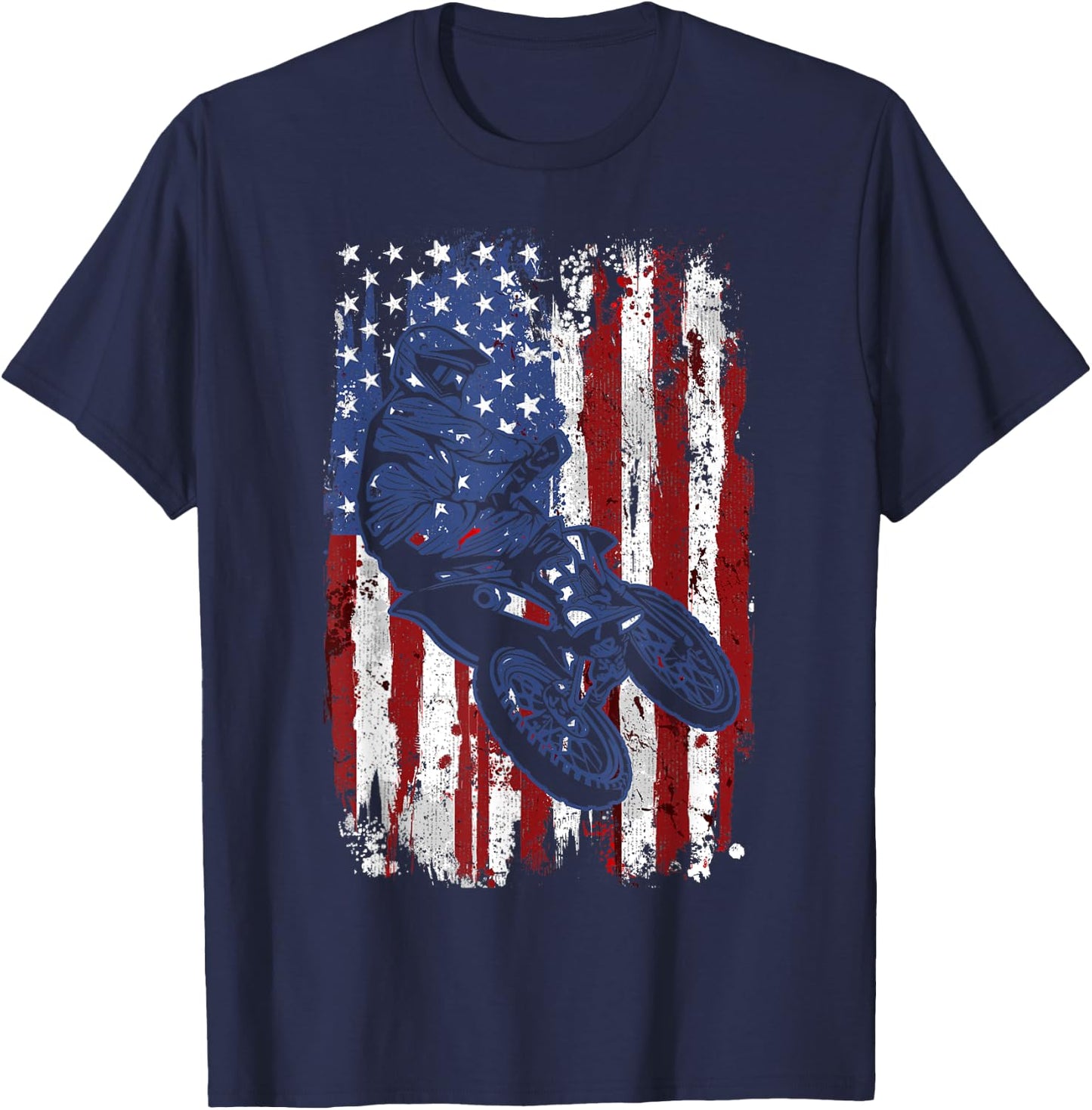 Motocross Dirt Bike USA Flag 4th of July T-Shirt - T-Shirt | Navy