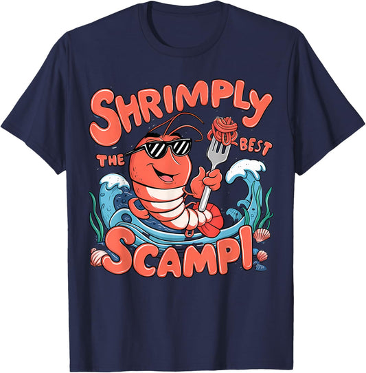 Shrimp Scampi Seafood Lover Funny Pun Men Women Kid T-Shirt - T-Shirt | Navy