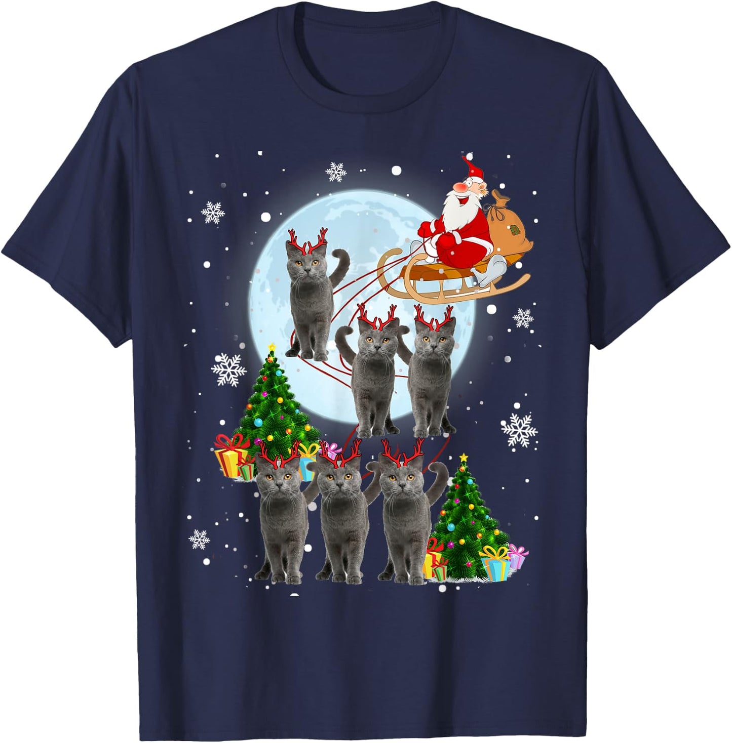 Russian Blue Reindeer Christmas Russian Blue Cat Lover Gifts T-Shirt - T-Shirt | Navy