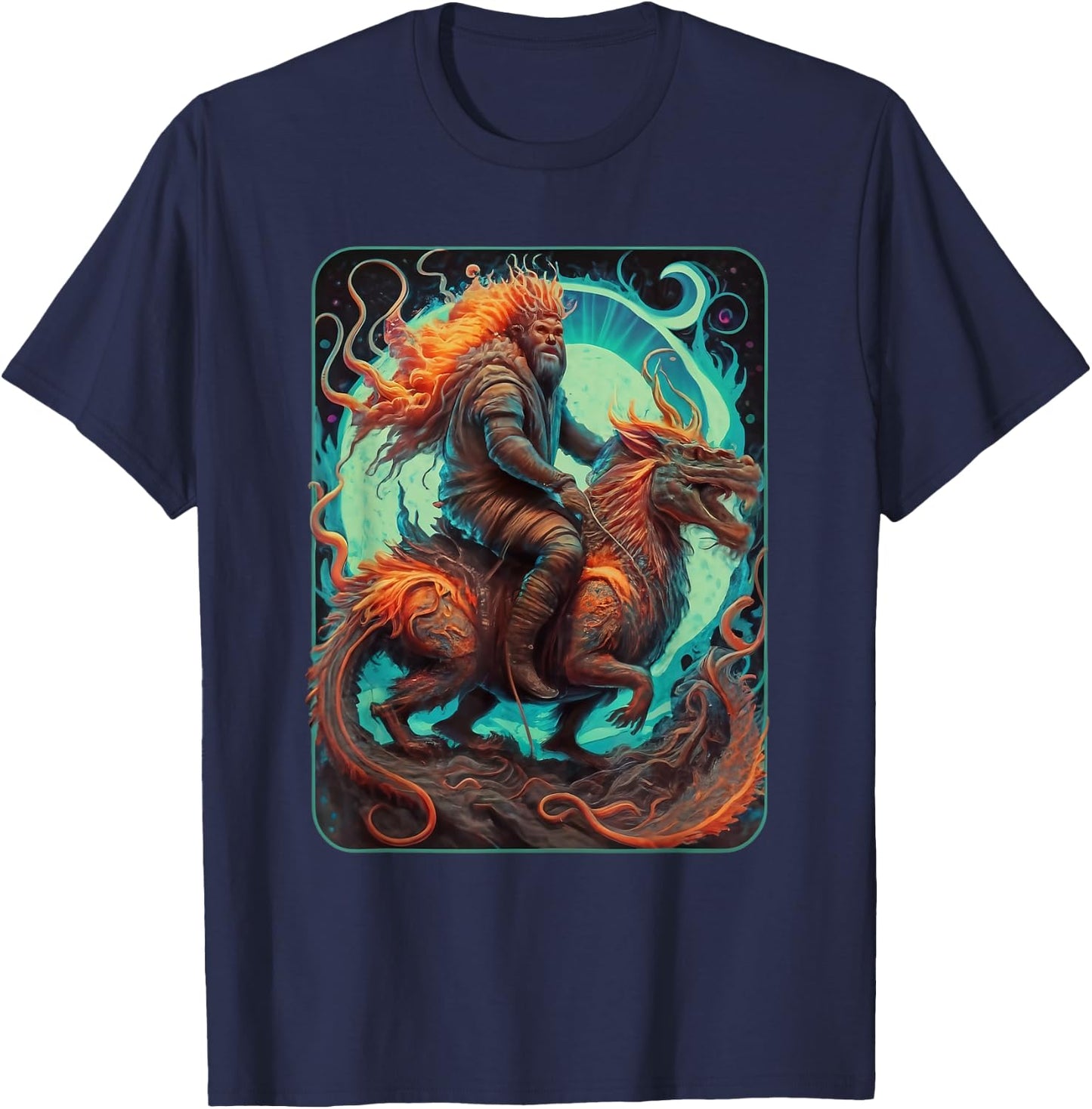 Bigfoot Sasquatch Riding Dragon Mystical Fantasy Art T-Shirt - T-Shirt | Navy