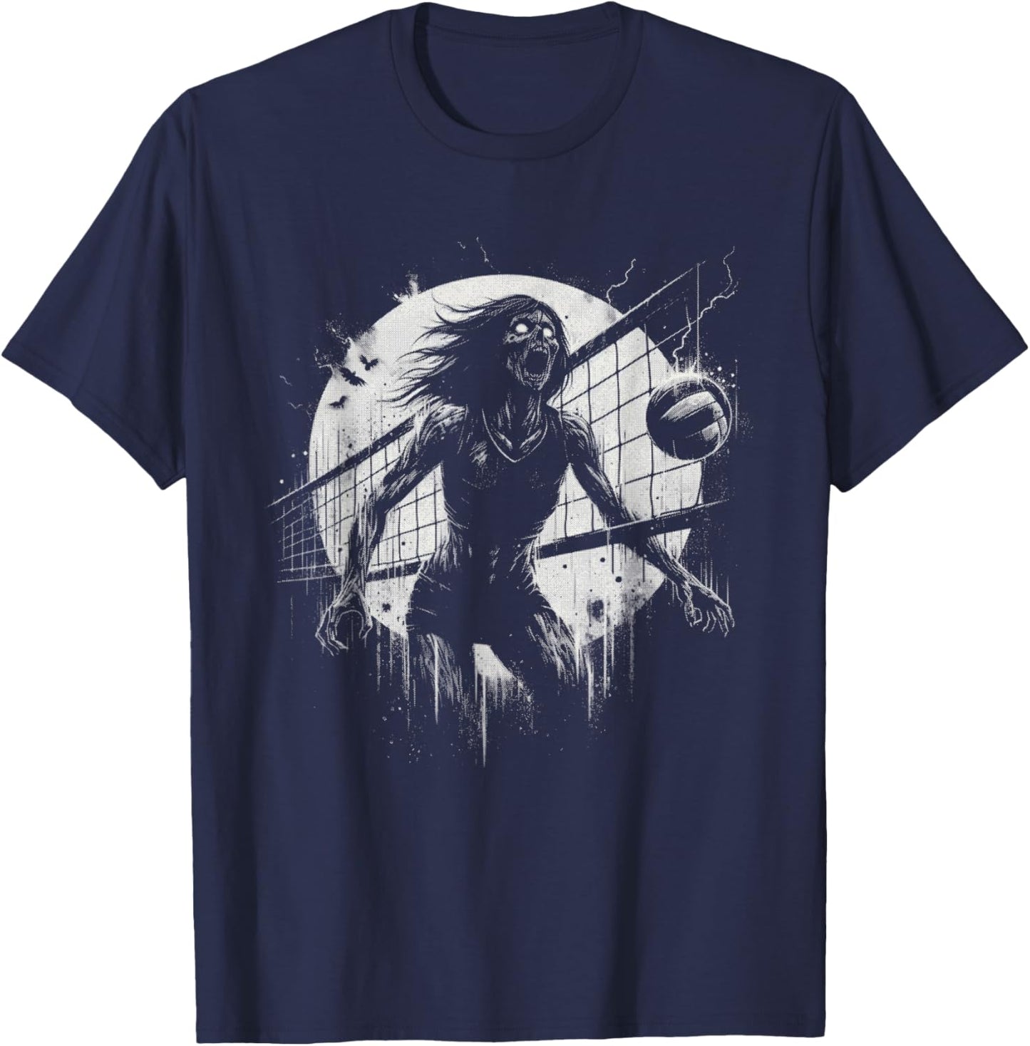 Female Zombie Volleyball - Creepy Volleyball Halloween Lover T-Shirt - T-Shirt | Navy