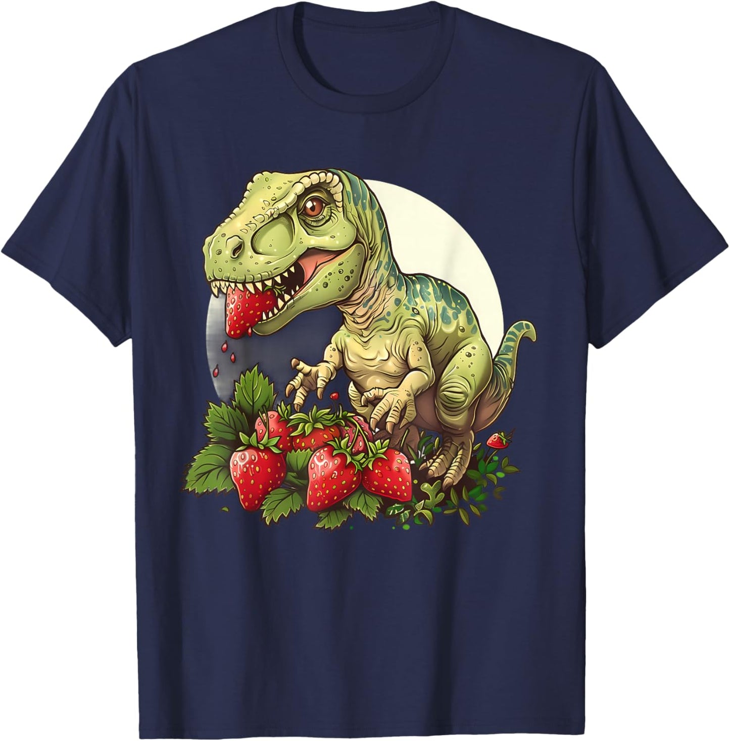 Strawberry Dinosaur Drawing Strawberry Fruit Wildlife Nature T-Shirt - T-Shirt | Navy