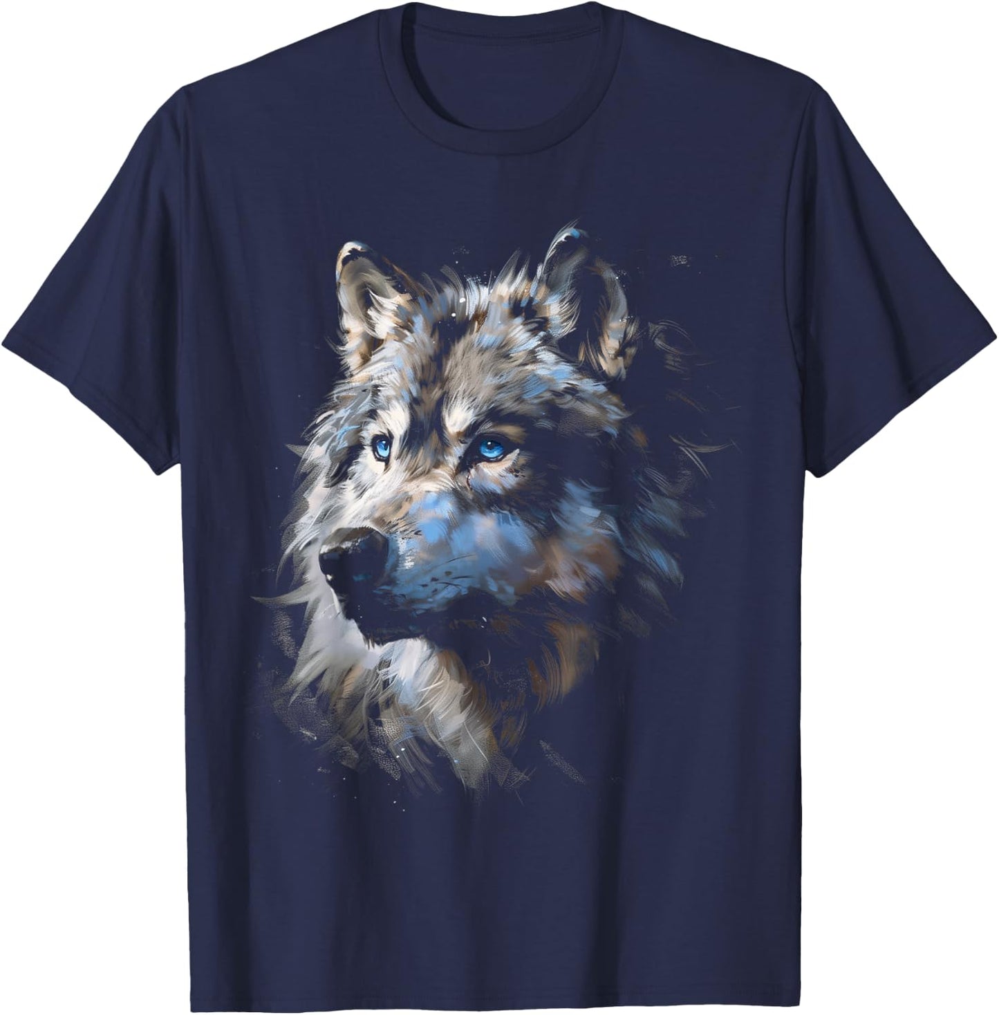 Alpha Wolf Shirt Fantasy Art Graphic Blue Eyes Wolf Lovers T-Shirt - T-Shirt | Navy