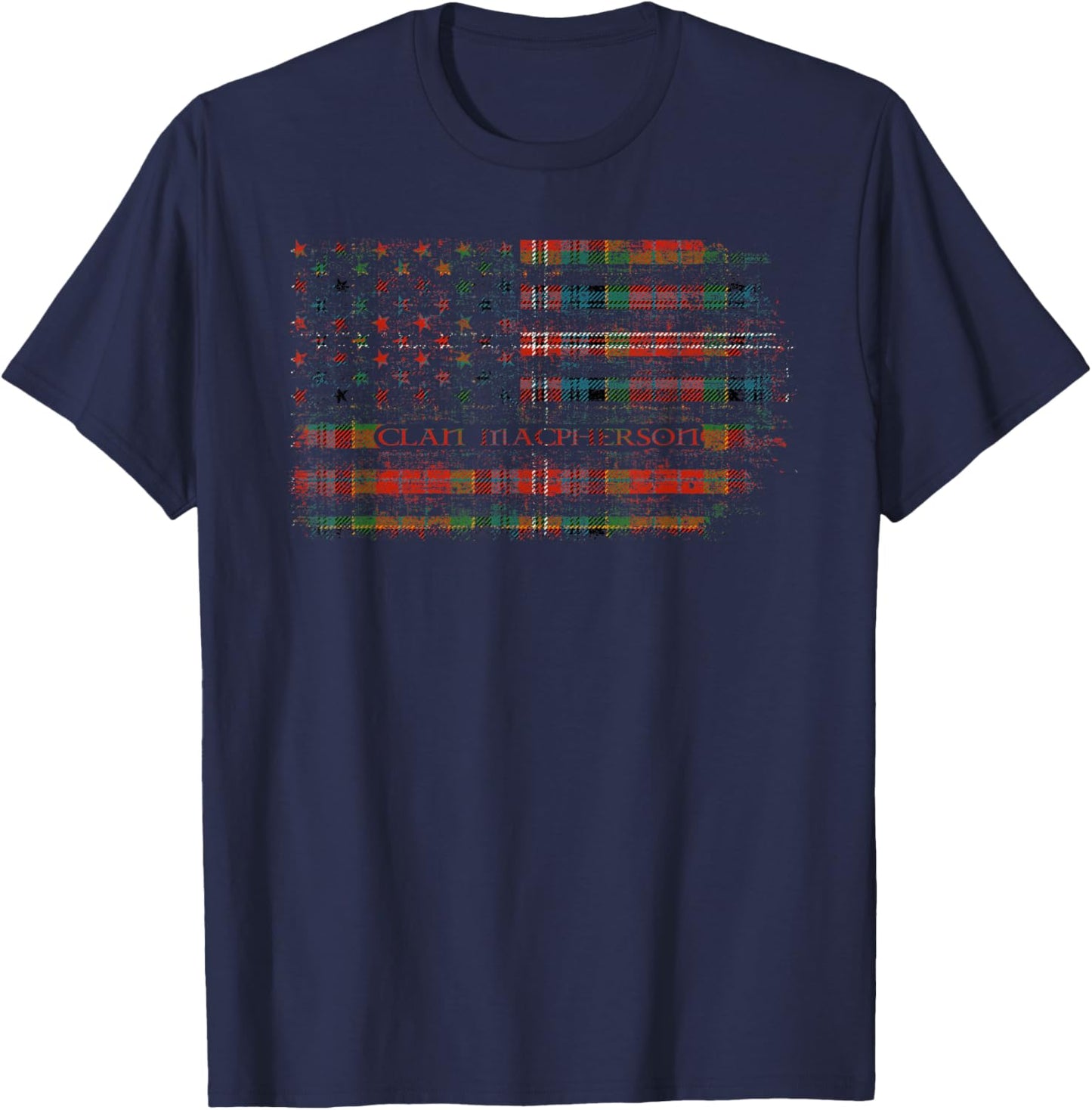 Clan MacPherson Scottish tartan US flag kilt Scotland T-Shirt - T-Shirt | Navy