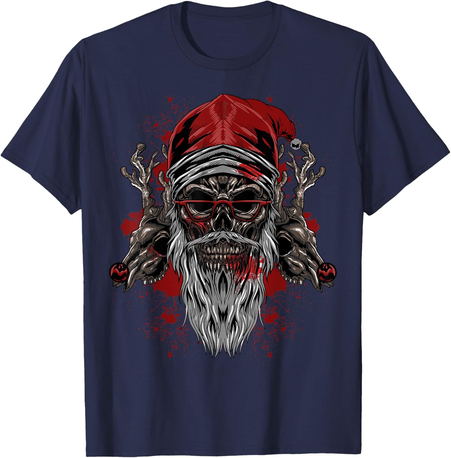Evil Santa Skull Heavy Xmas Gift T-Shirt - T-Shirt | Navy
