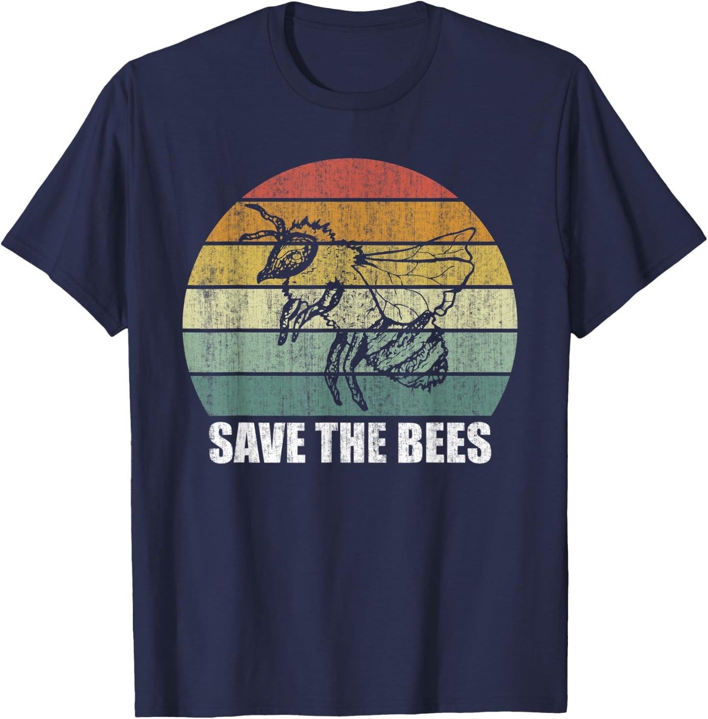 Retro Save The Bees Shirt Funny Bee Lover Gifts Bee Kind T-Shirt - T-Shirt | Navy