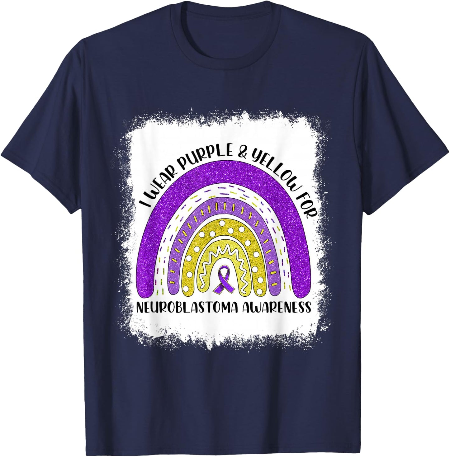 Rainbow I Wear Gold For Neuroblastoma Awareness Month T-Shirt - T-Shirt | Navy