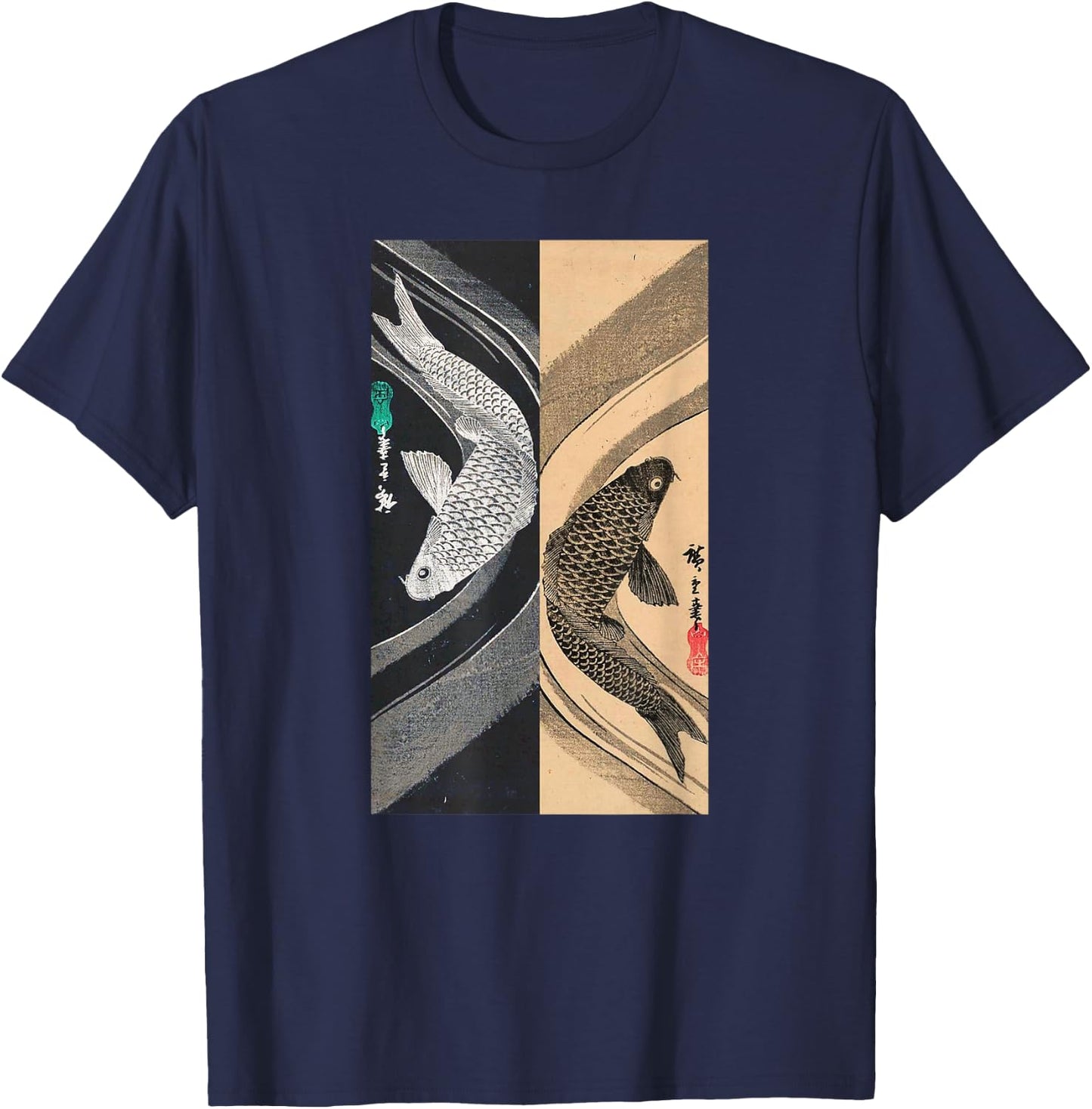 Japanese Art Fish Graphic Design 3 T-Shirt - T-Shirt | Navy