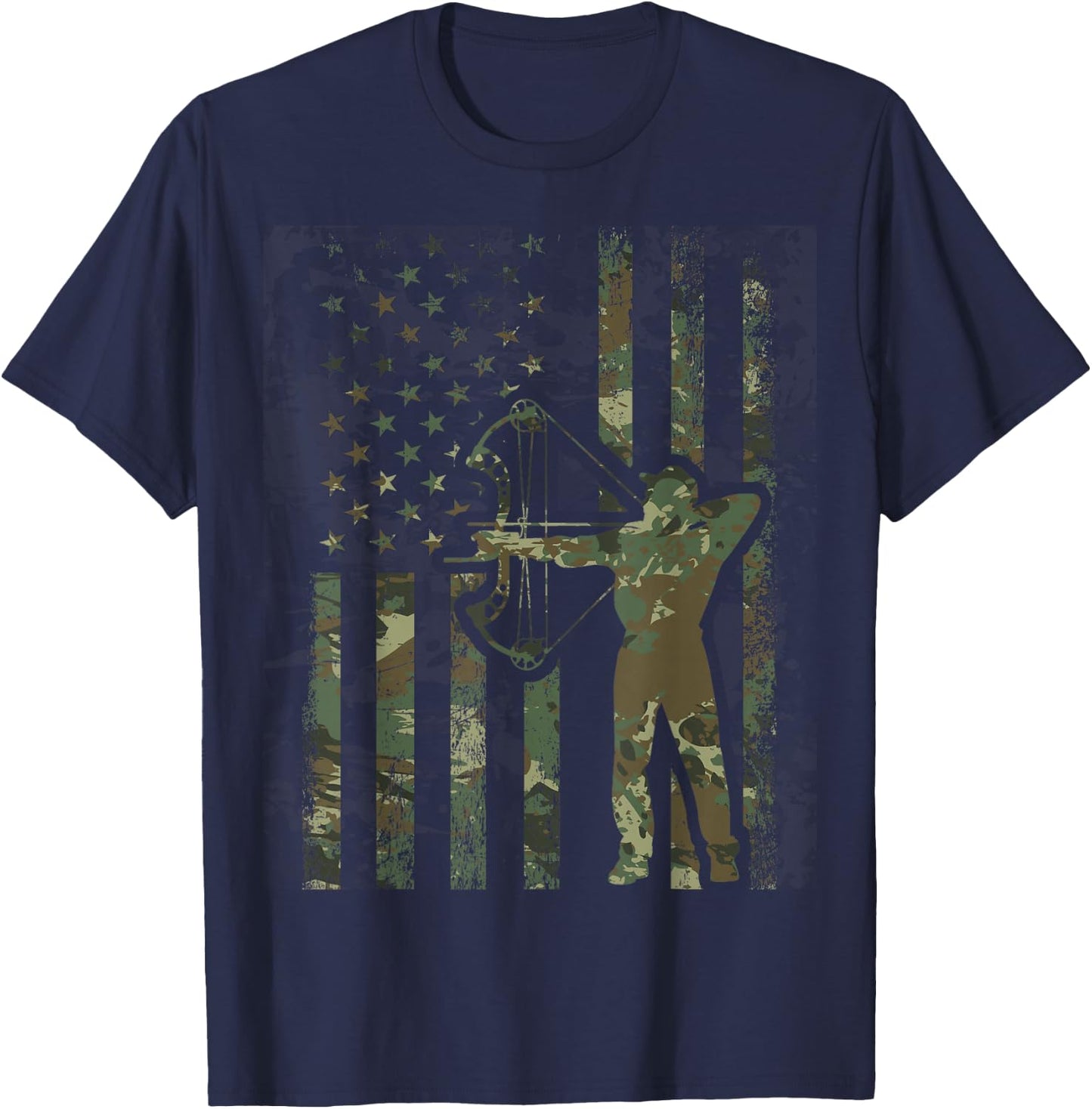 Camo American Flag Buck Hunting Gift Bow Hunter Women Men T-Shirt - T-Shirt | Navy