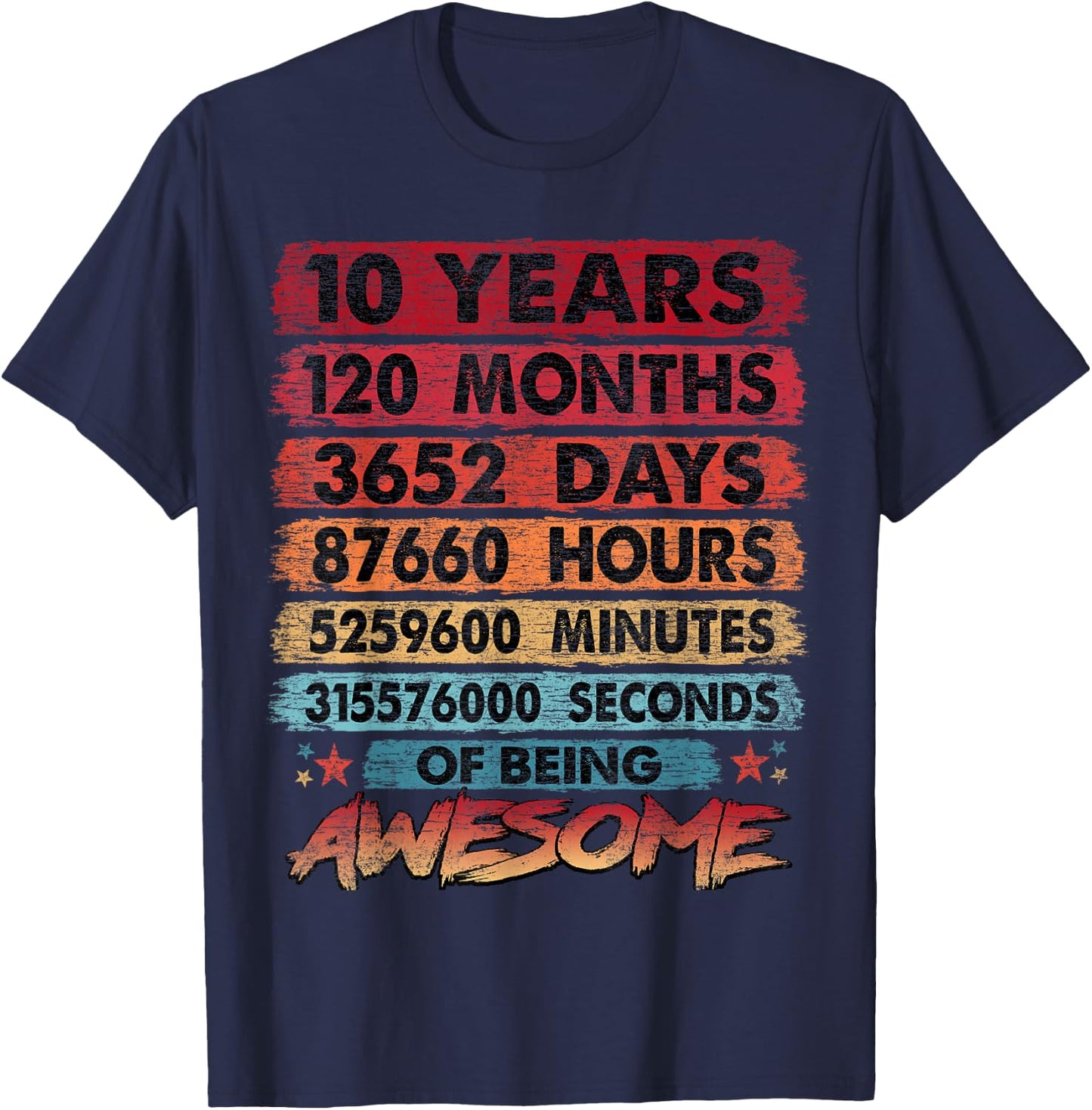 10th Birthday Kids 10 Years Old Vintage Retro 120 Months T-Shirt - T-Shirt | Navy