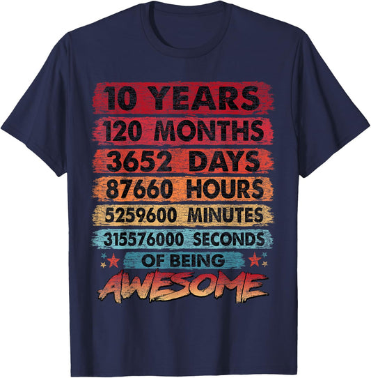 10th Birthday Kids 10 Years Old Vintage Retro 120 Months T-Shirt - T-Shirt | Navy