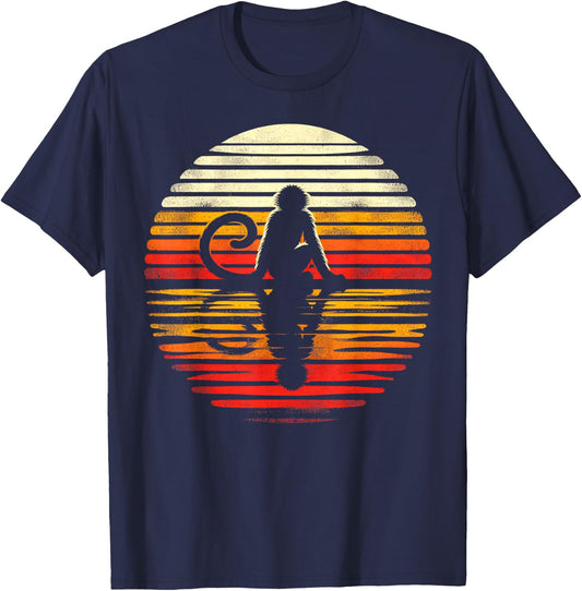 Spider Monkey Sunset Retro Style Safari Vintage 70s T-Shirt - T-Shirt | Navy