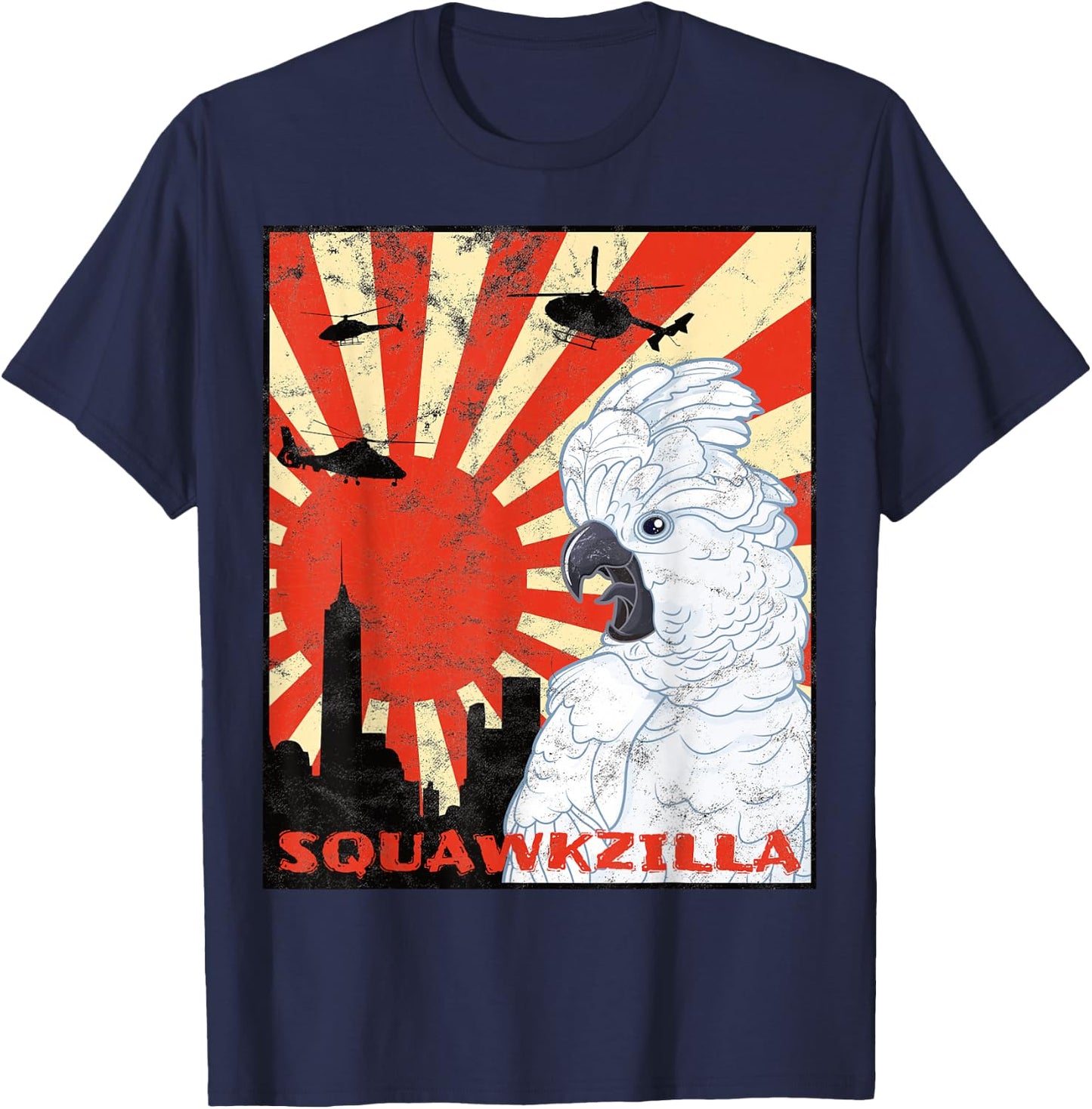 Squawk Zilla Umbrella Cockatoo Parrot Squawking T-Shirt - T-Shirt | Navy