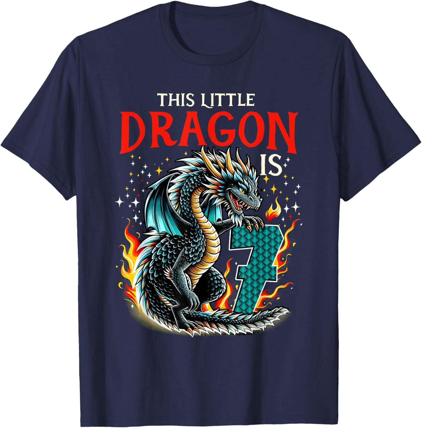 Turning 7 Year Old Birthday Boy Dragon 7th Bday Girl T-Shirt - T-Shirt | Navy