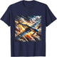 WWII Warbirds | P-51 Mustang in Dynamic Sky US Flag T-Shirt - T-Shirt | Navy