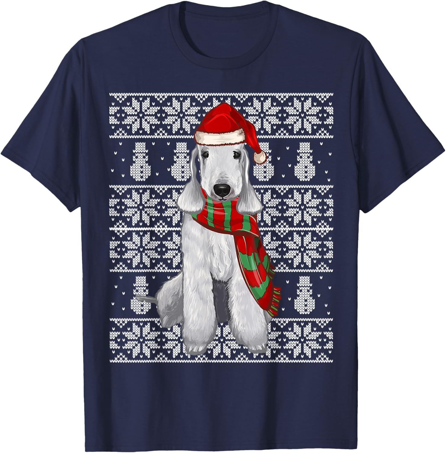 Santa Hat Xmas Bedlington Terrier Ugly Christmas T-Shirt - T-Shirt | Navy