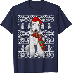 Santa Hat Xmas Bedlington Terrier Ugly Christmas T-Shirt - T-Shirt | Navy