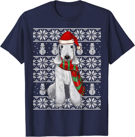 Santa Hat Xmas Bedlington Terrier Ugly Christmas T-Shirt - T-Shirt | Navy