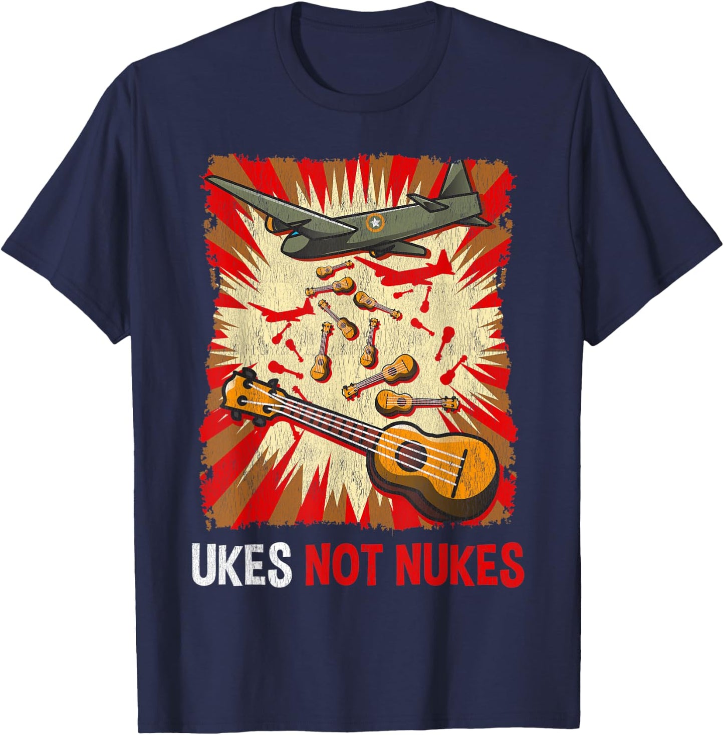 Ukes Not Nukes | Ukulele Guitar Music Musician Gift T-Shirt - T-Shirt | Navy