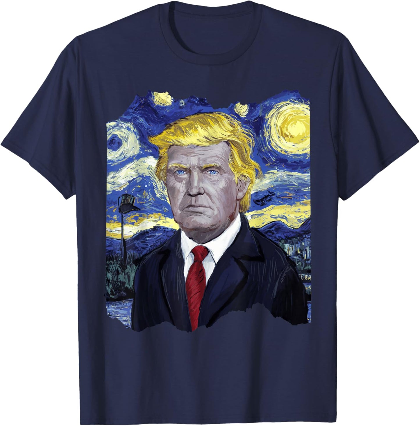 Donald Trump President Van Gogh Art Painting Star Sky Night T-Shirt - T-Shirt | Navy