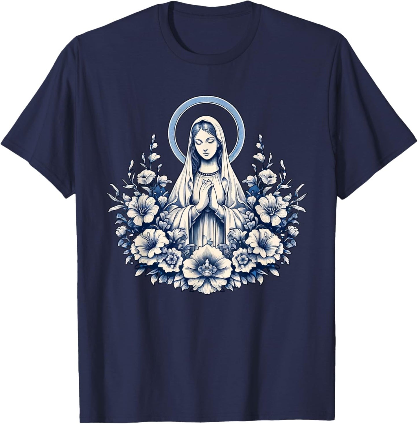 Our Lady of Lourdes Powerful Symbol Mother Mary Saint Mary T-Shirt - T-Shirt | Navy