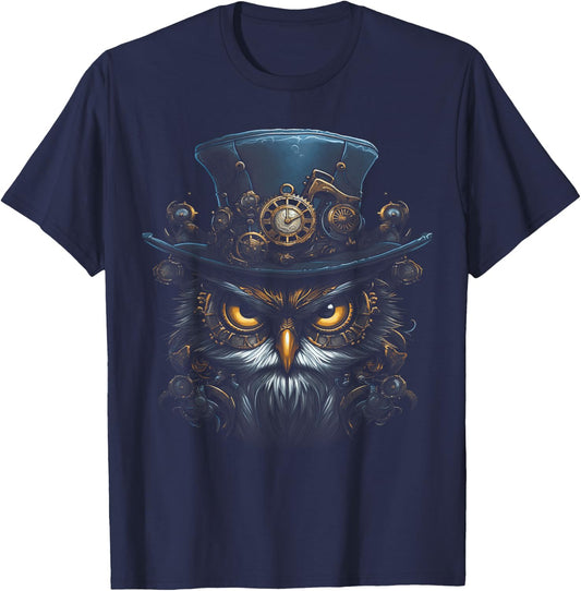 Steampunk Mechanical owl Victorian Bird T-Shirt - T-Shirt | Navy