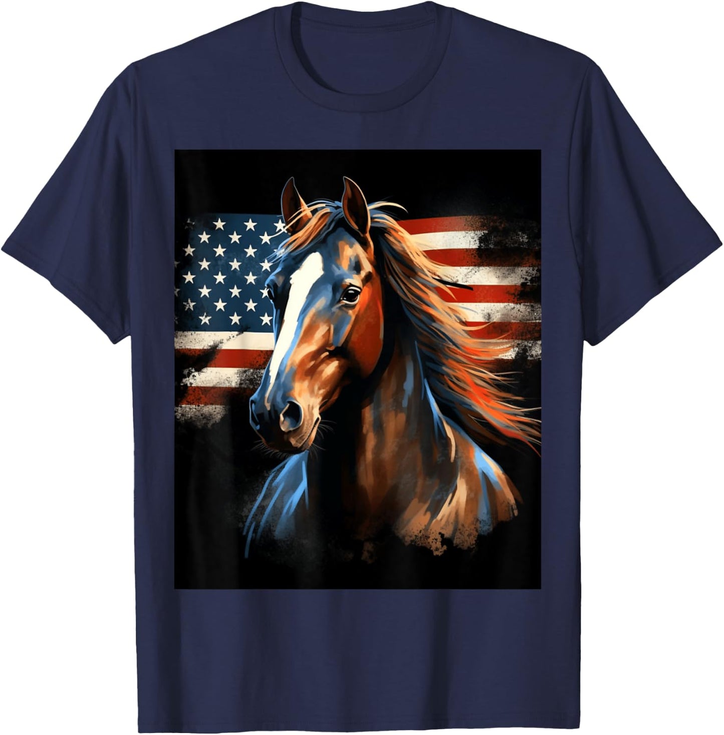 Patriotic Horse American Flag Horseback Riding Western Farm T-Shirt - T-Shirt | Navy