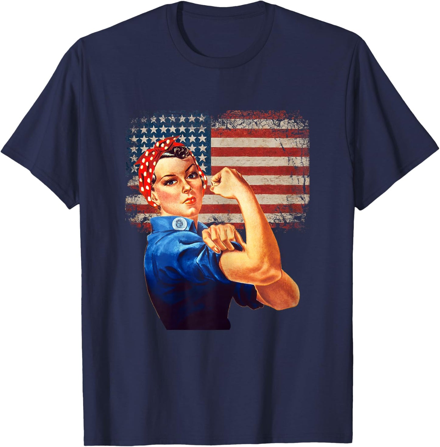 Rosie The Riveter American Flag US Flag T-Shirt - T-Shirt | Navy