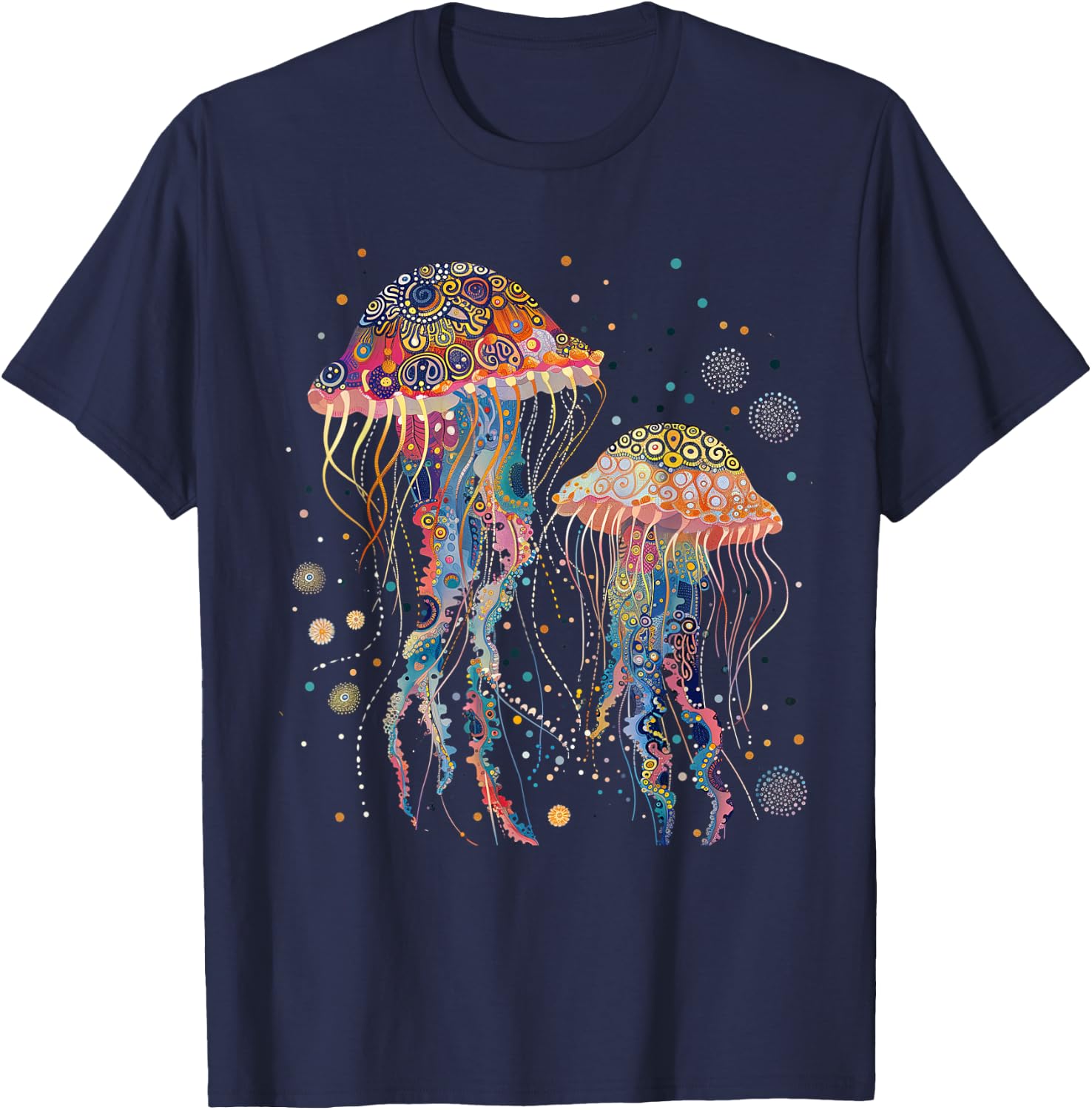Jellyfish Colorful Flower Patterns Scuba Diving Diver Ocean T-Shirt - T-Shirt | Navy
