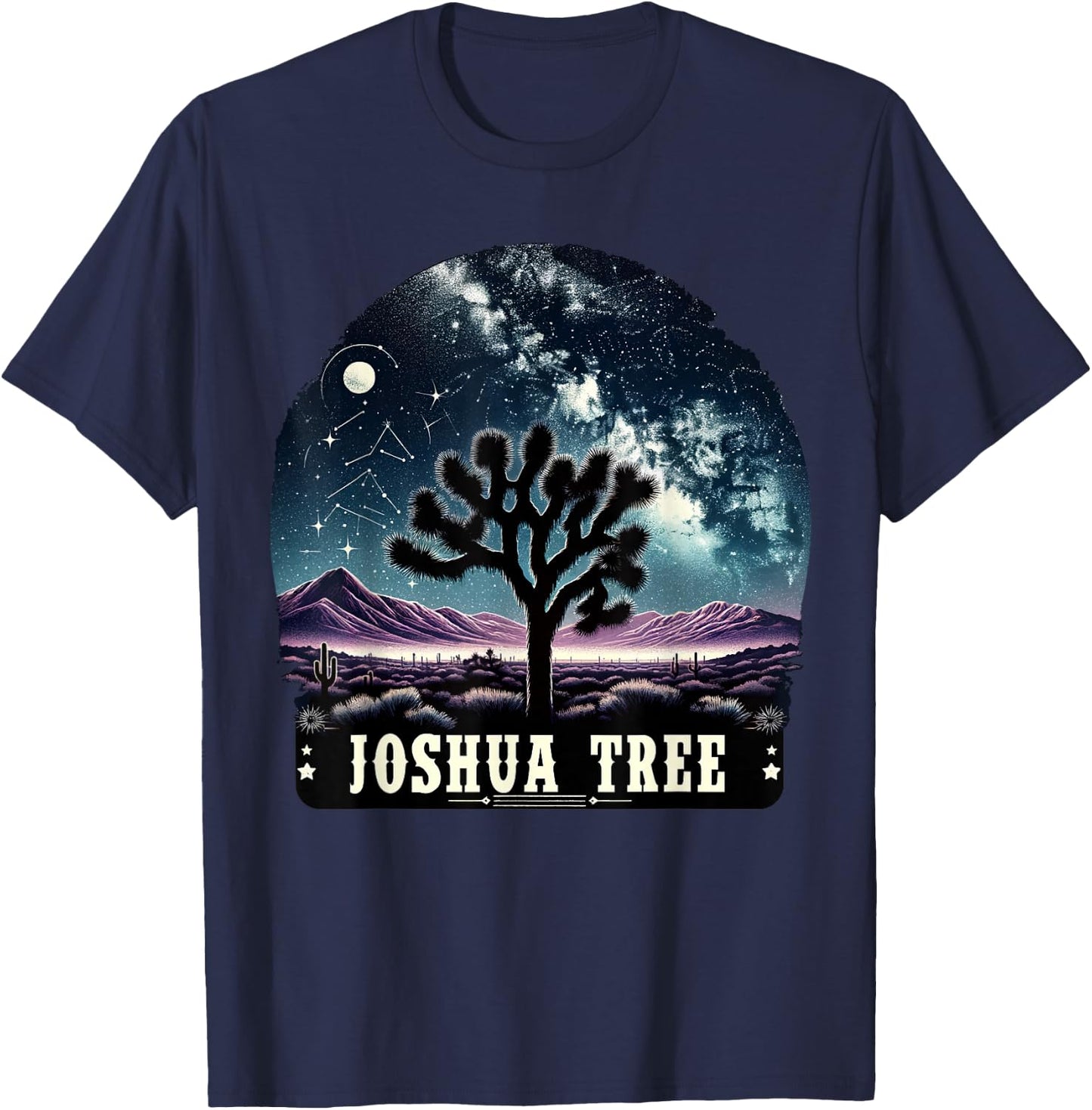 Joshua Tree National Park Night Scene Hiking Camping Outdoor T-Shirt - T-Shirt | Navy