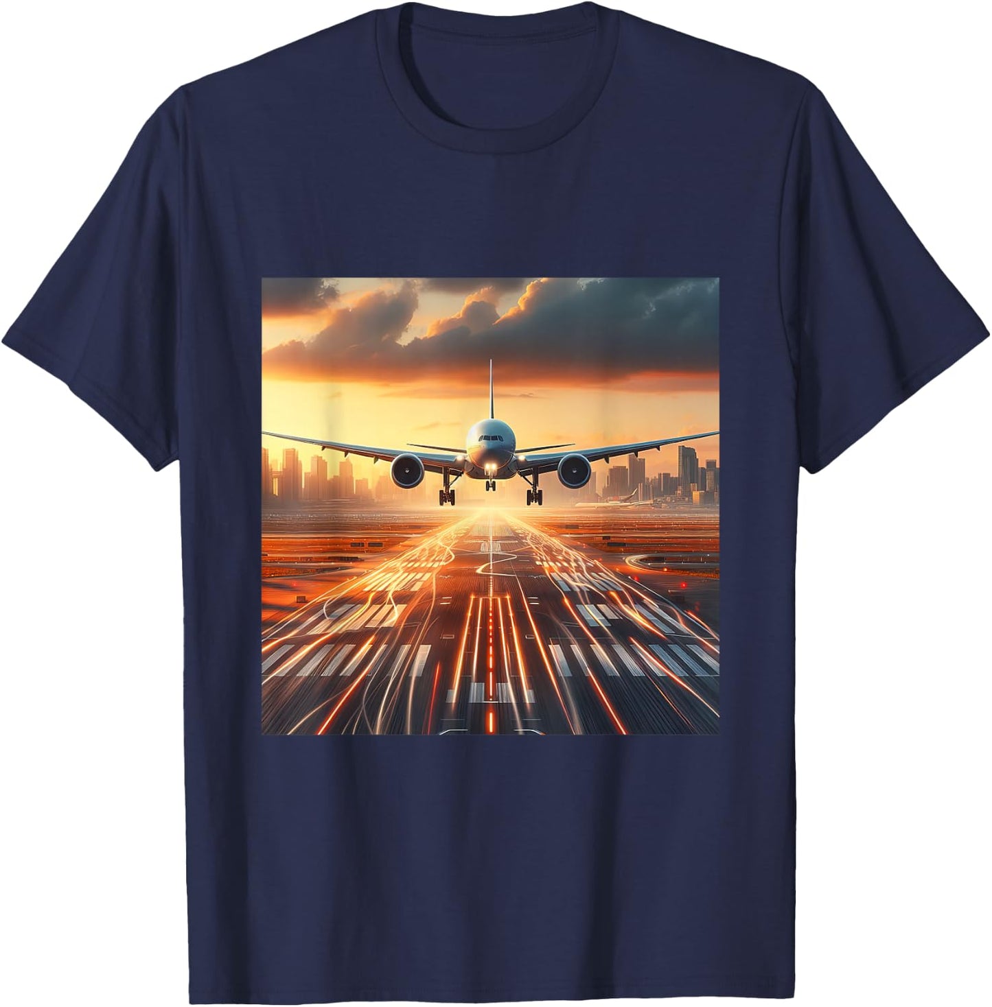 B-777 Aircraft Aviation Airplane Airport Runway Landing T-Shirt - T-Shirt | Navy