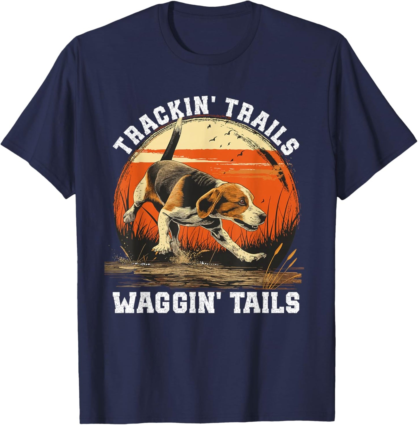 Dog Hunter Tracking Trails Beagle Hunting T-Shirt - T-Shirt | Navy