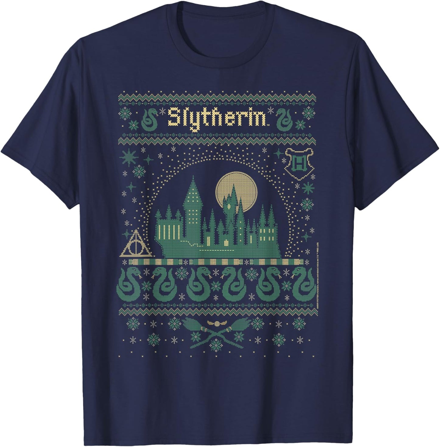 Harry Potter Christmas Slytherin Ugly Sweater T-Shirt - T-Shirt | Navy