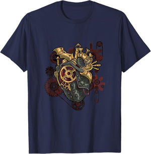Steampunk Heart Robot Cosplay Scifi Mechanical Gears Anatomy T-Shirt - T-Shirt | Navy