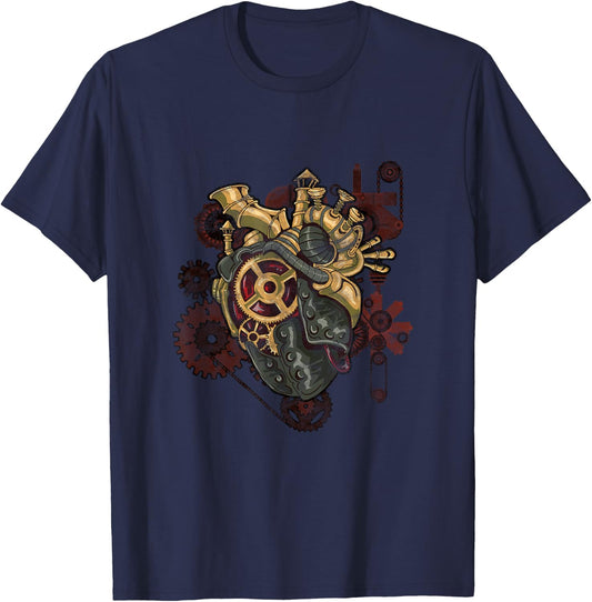Steampunk Heart Robot Cosplay Scifi Mechanical Gears Anatomy T-Shirt - T-Shirt | Navy