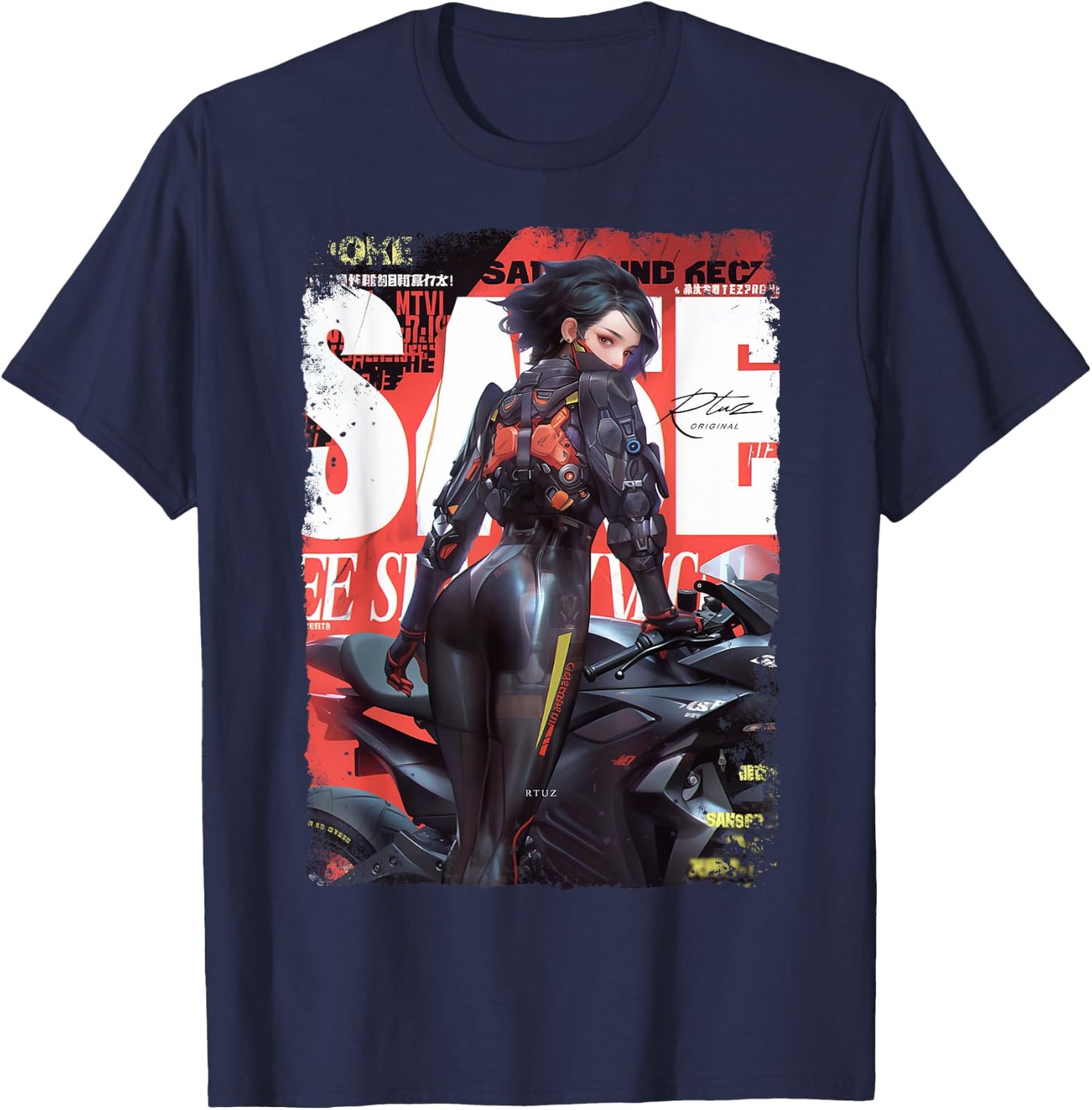 Supersport bike Superbike Pin-up girl racing motorcycle T-Shirt - T-Shirt | Navy