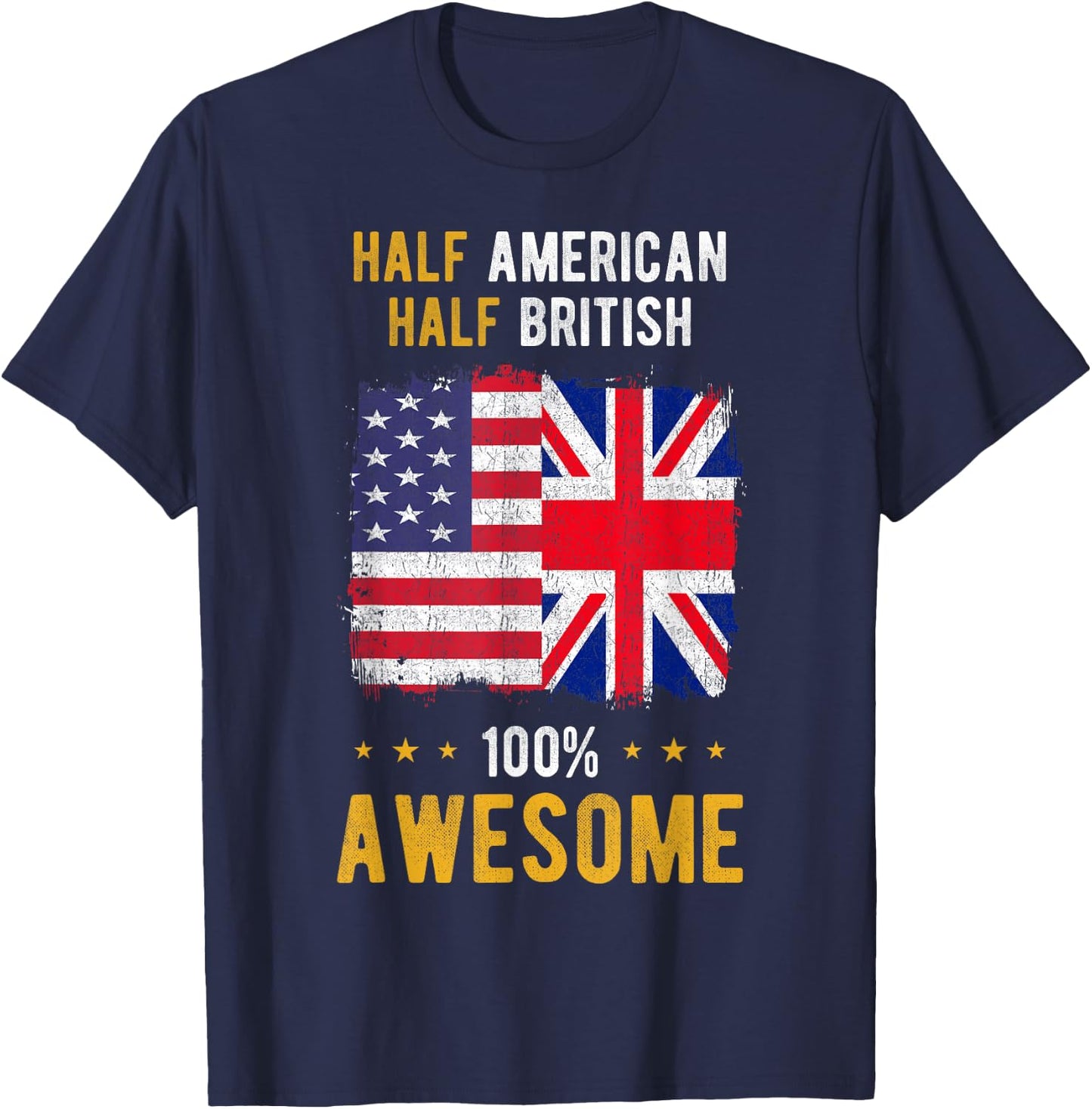 American Great Britain Flag - Half American Half British T-Shirt - T-Shirt | Navy