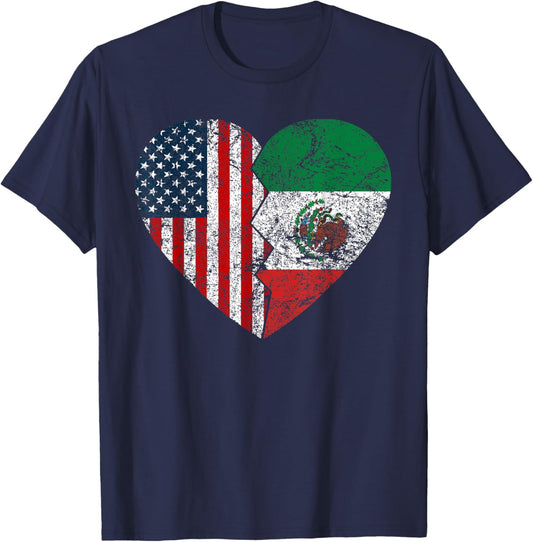 Mexican American Flags Heart | United States Mexico Roots Kids Men T-Shirt - T-Shirt | Navy