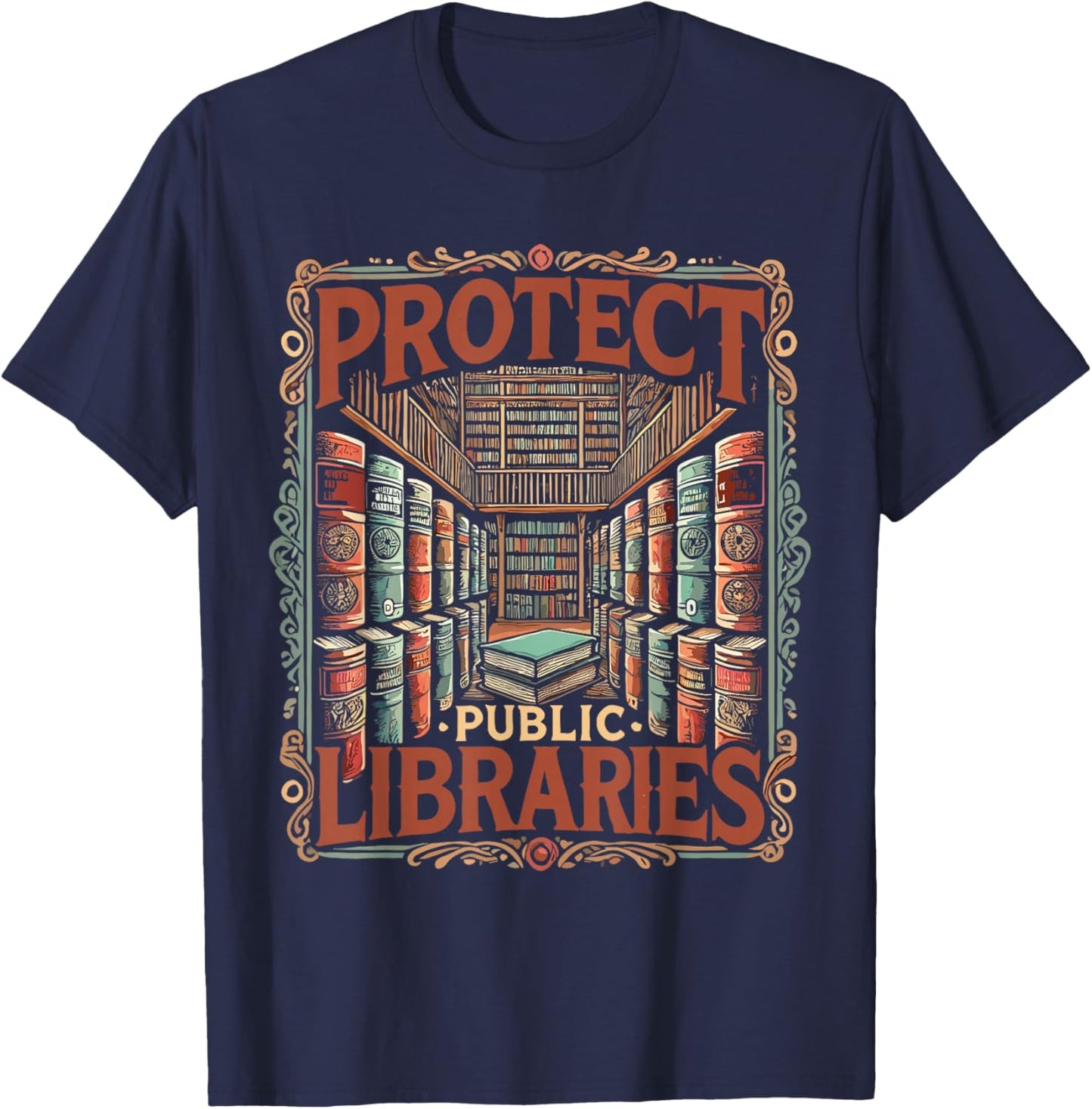 Vintage Reading Library | Protect Public Libraries T-Shirt - T-Shirt | Navy