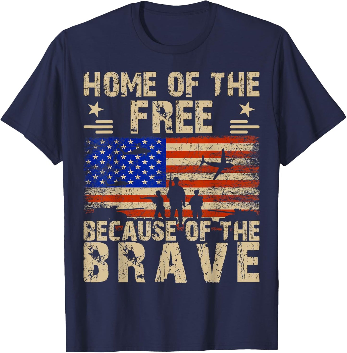 4th of July USA Flag - Home of the Free because of the Brave T-Shirt - T-Shirt | Navy