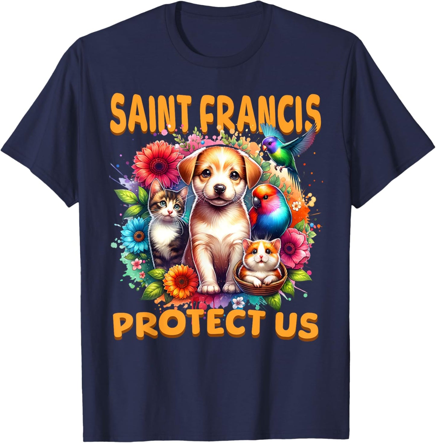 St Francis of Assisi Patron Saint of Animals Cute Catholic T-Shirt - T-Shirt | Navy