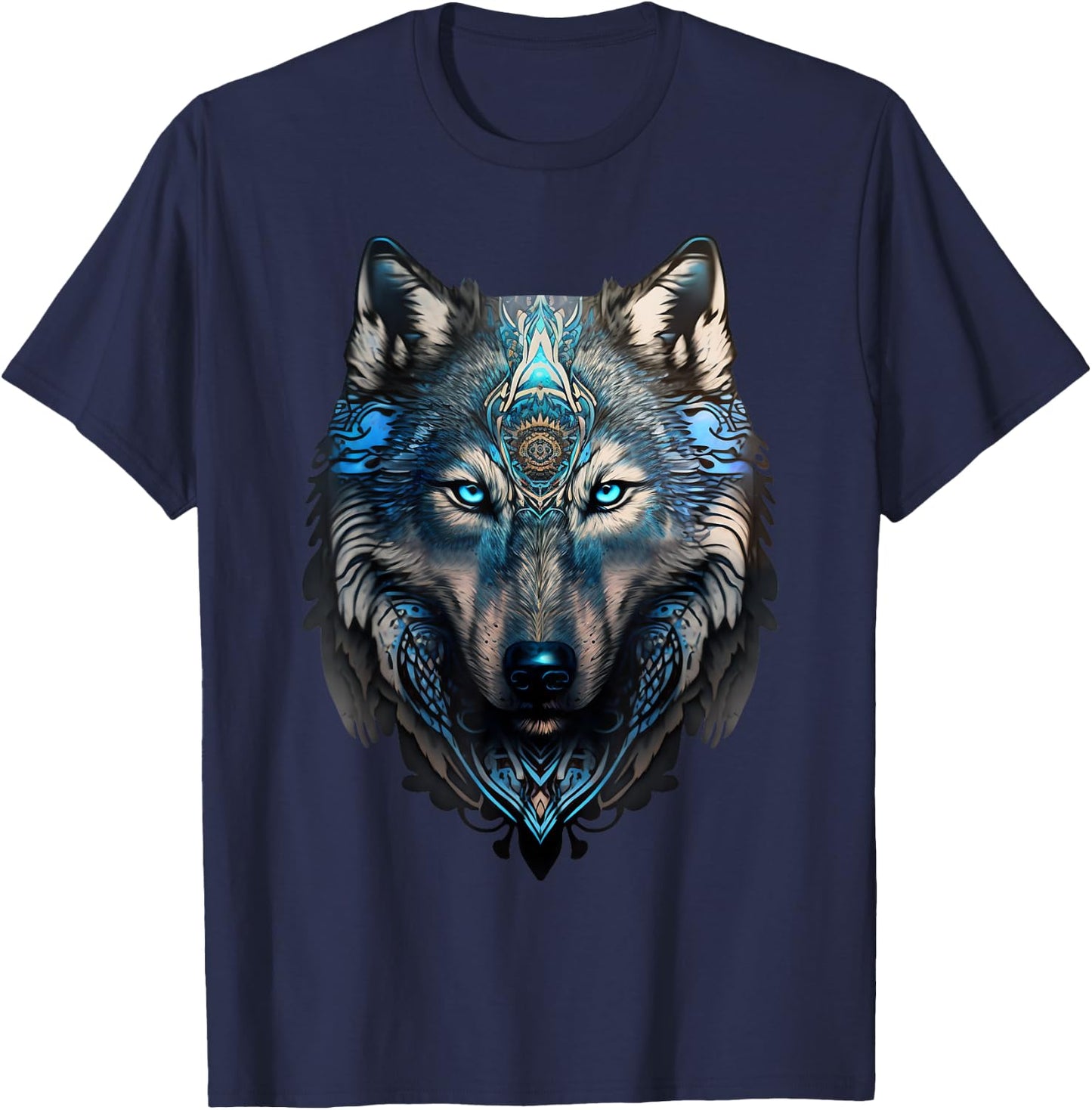 Wolf Majestic Native American Style Grey Wolf & Animal Lover T-Shirt - T-Shirt | Navy